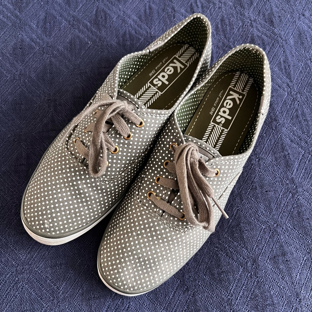 👙Keds Champion Micro Polka Dot Lace Up Shoes Gray White Sneakers Size 8.5